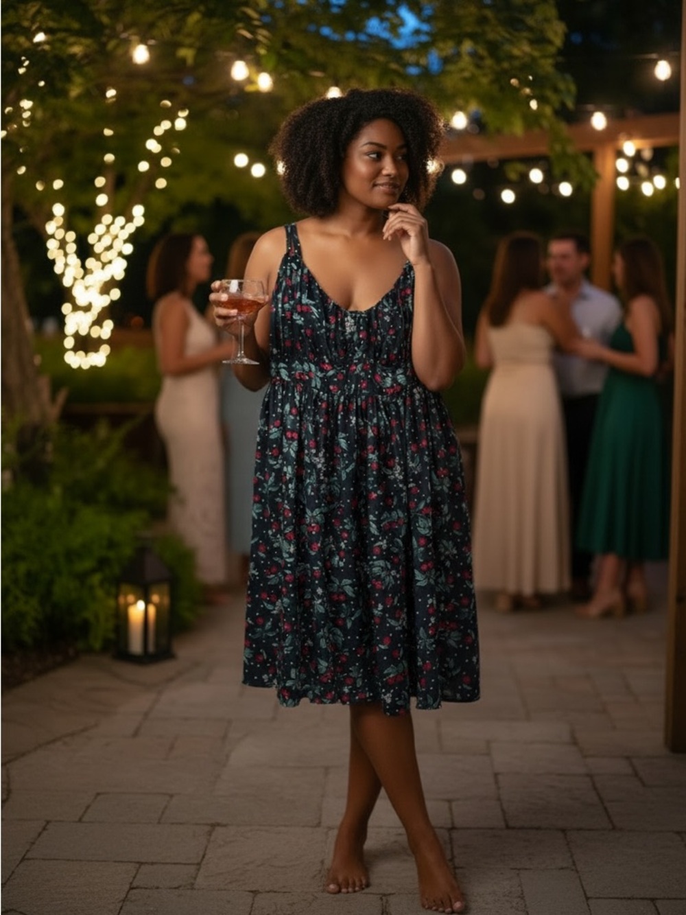 Retro Chic by Torrid Black Floral Print Midi Dress with Red Cherry Accents 🍒